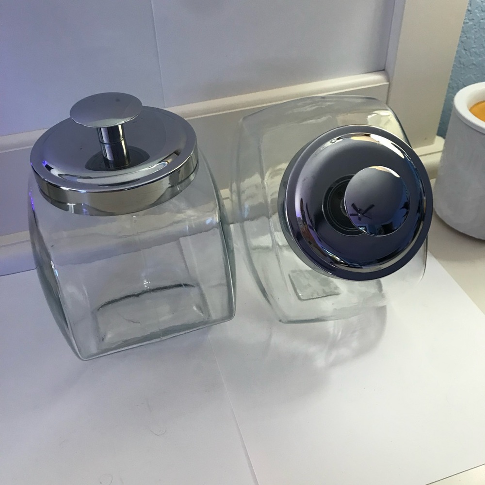 Set of Two Glass Jars with Silver Lids